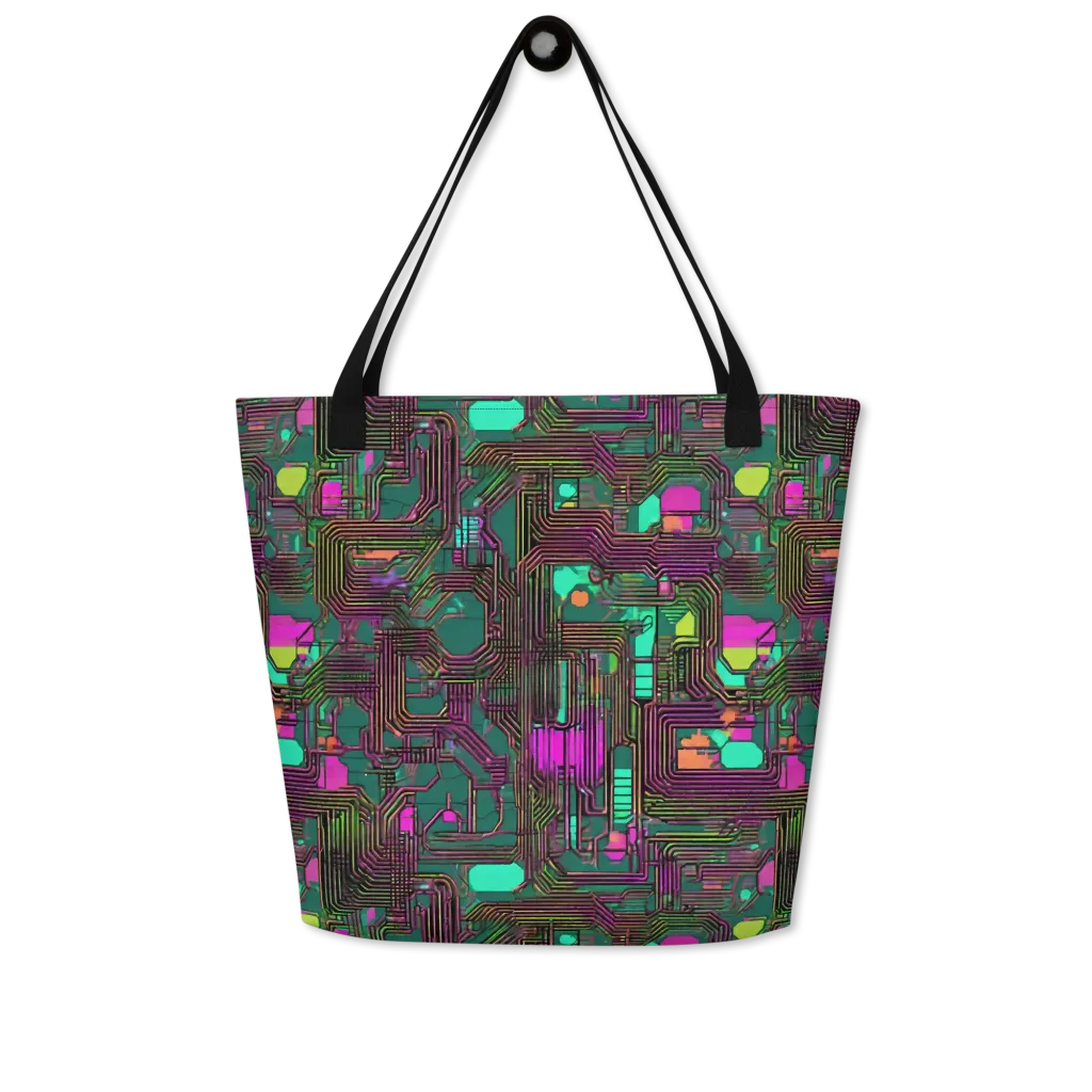 Neon Circuit on Large Tote Bag W/ Pocket — Front