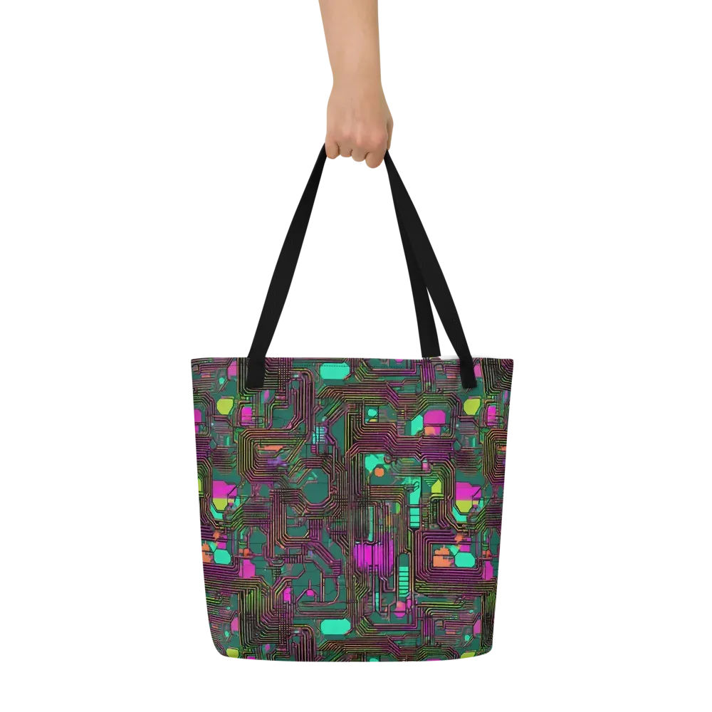 Neon Circuit on Large Tote Bag W/ Pocket — Front
