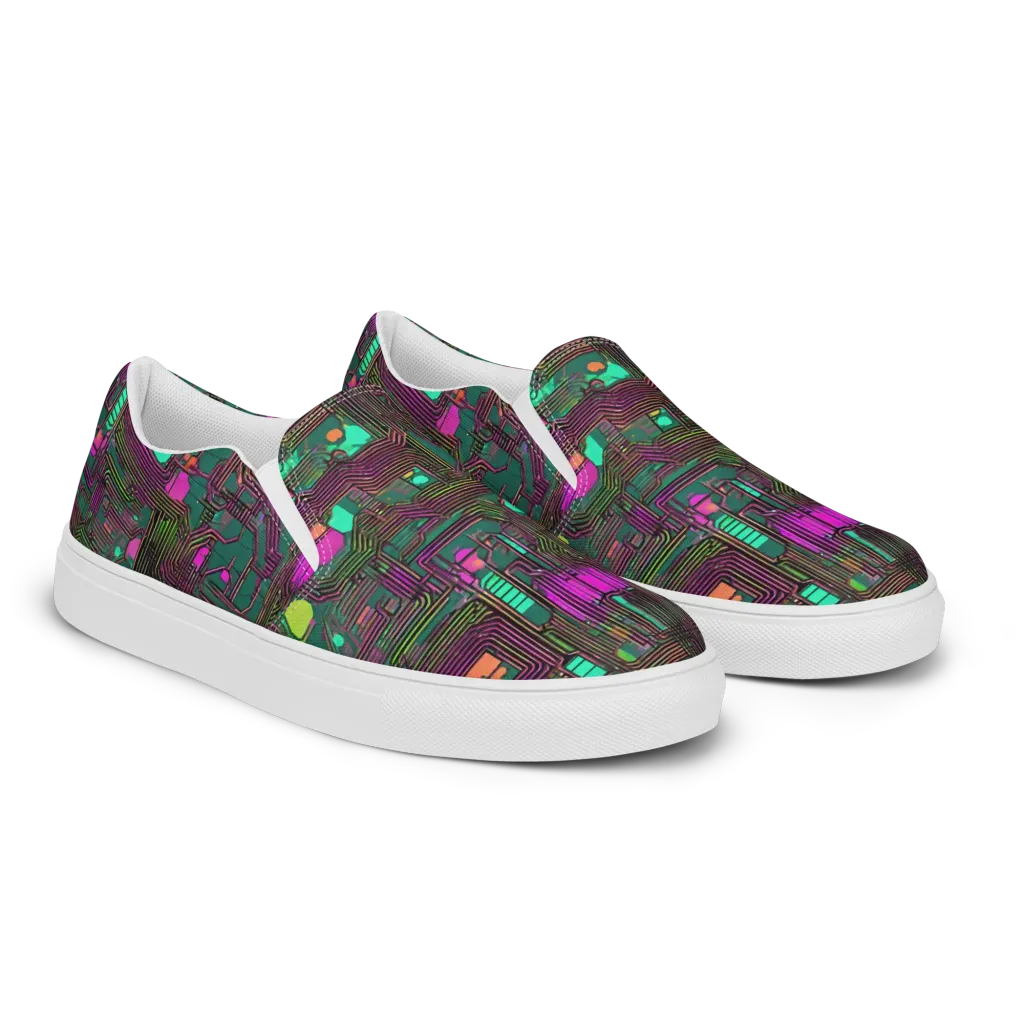 Neon Circuit on Women's Slip-On Canvas Shoes — Right Front