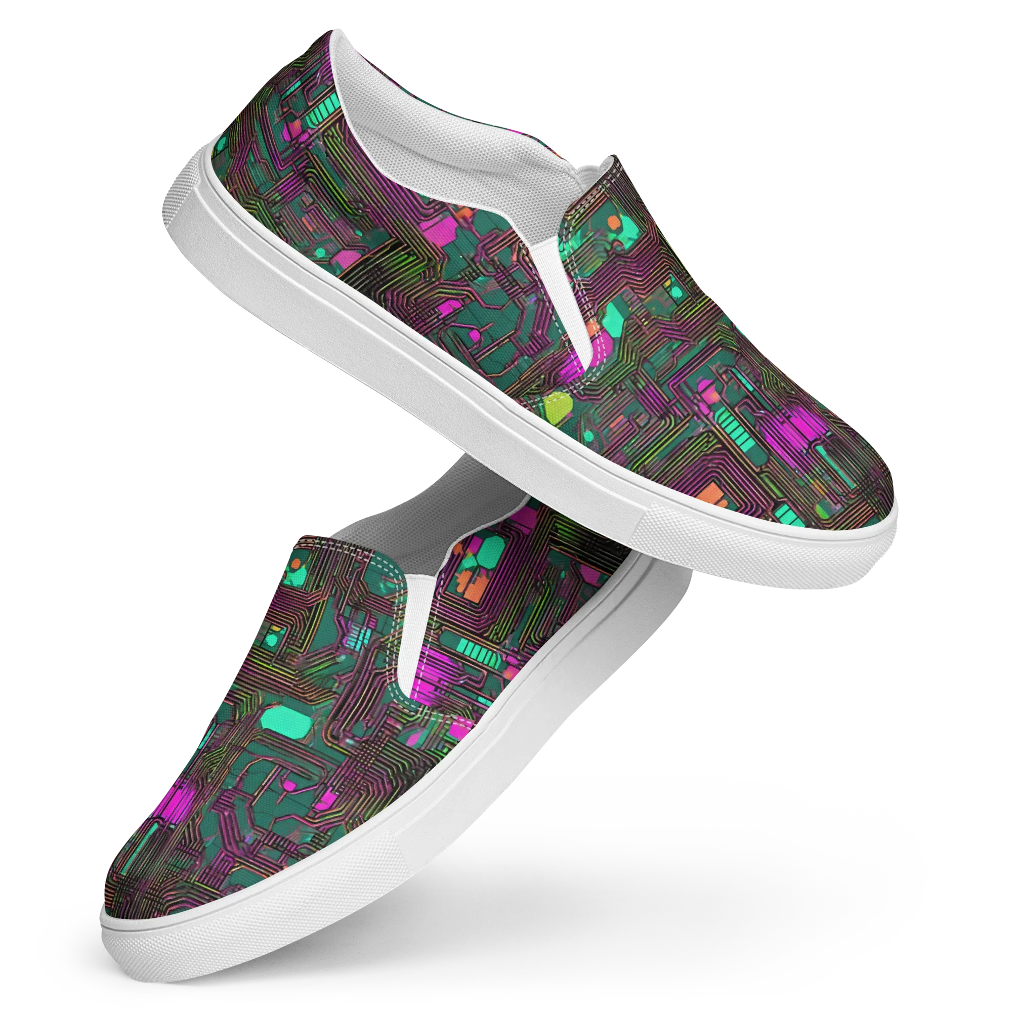 Neon Circuit on Women's Slip-On Canvas Shoes — Front