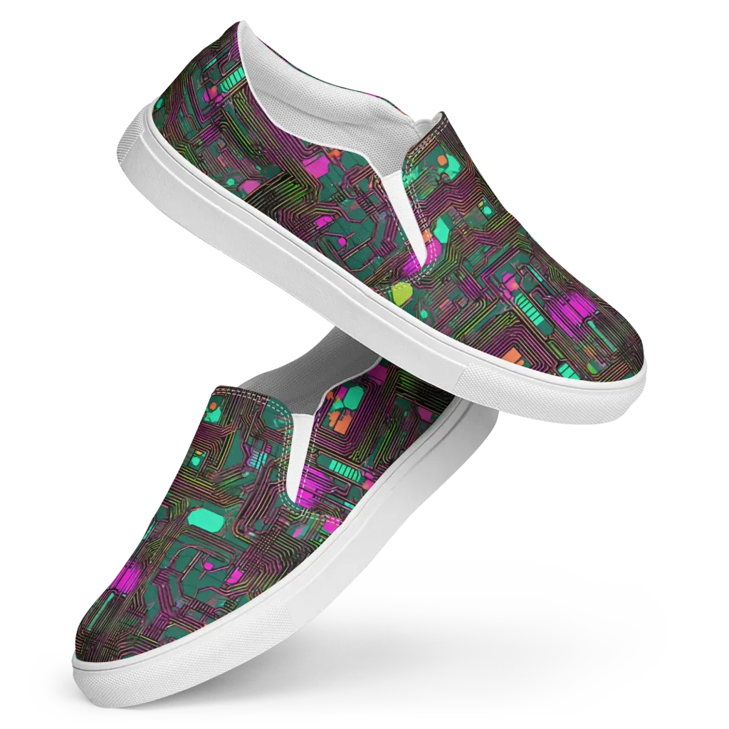 Neon Circuit on Women's Slip-On Canvas Shoes — Front