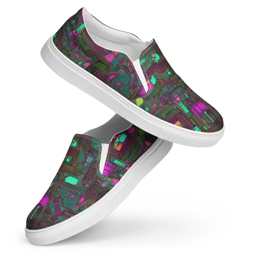 Neon Circuit on a Women's Slip-On Canvas Shoes