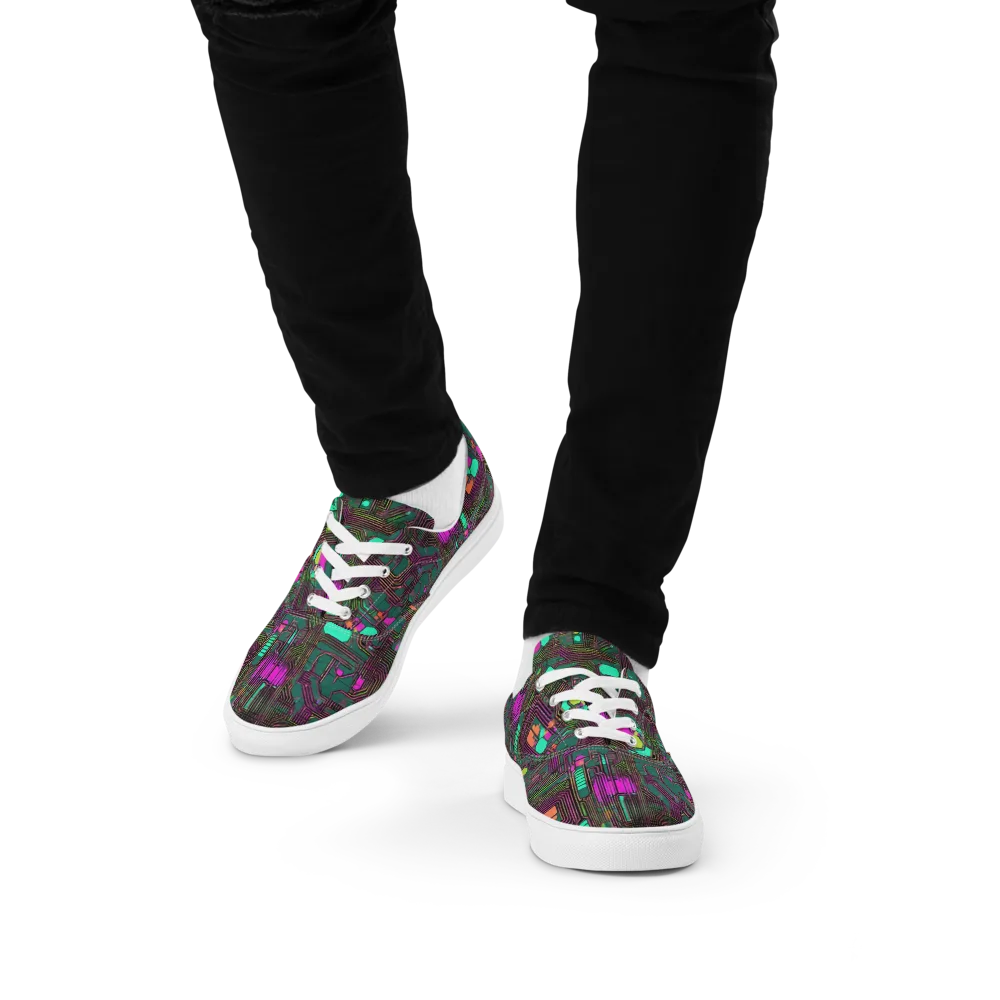 Neon Circuit on Men's Lace-Up Canvas Shoes — Front
