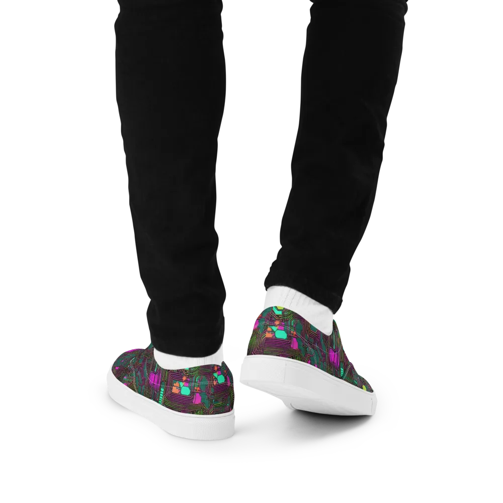 Neon Circuit on Men's Lace-Up Canvas Shoes — Back