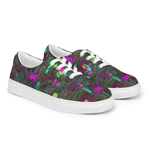 Neon Circuit on a Men's Lace-Up Canvas Shoes