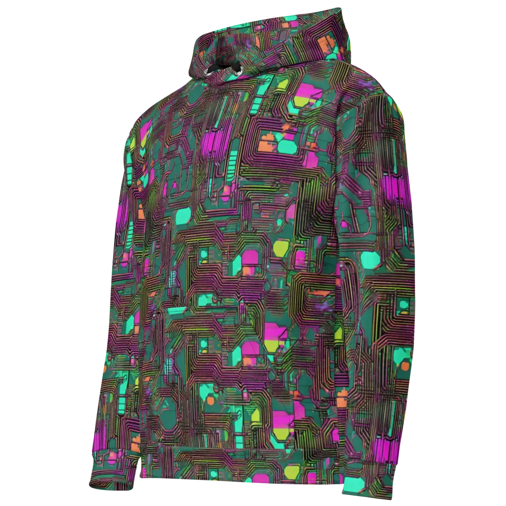 Neon Circuit on Cotton Hoodie — Left Front