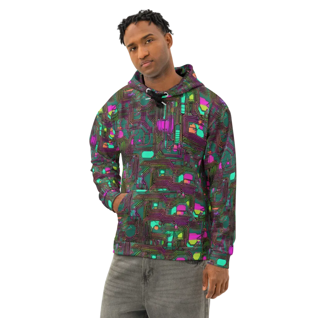 Neon Circuit on Cotton Hoodie — Left Front
