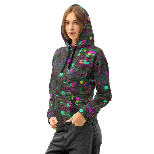 Neon Circuit on a Cotton Hoodie