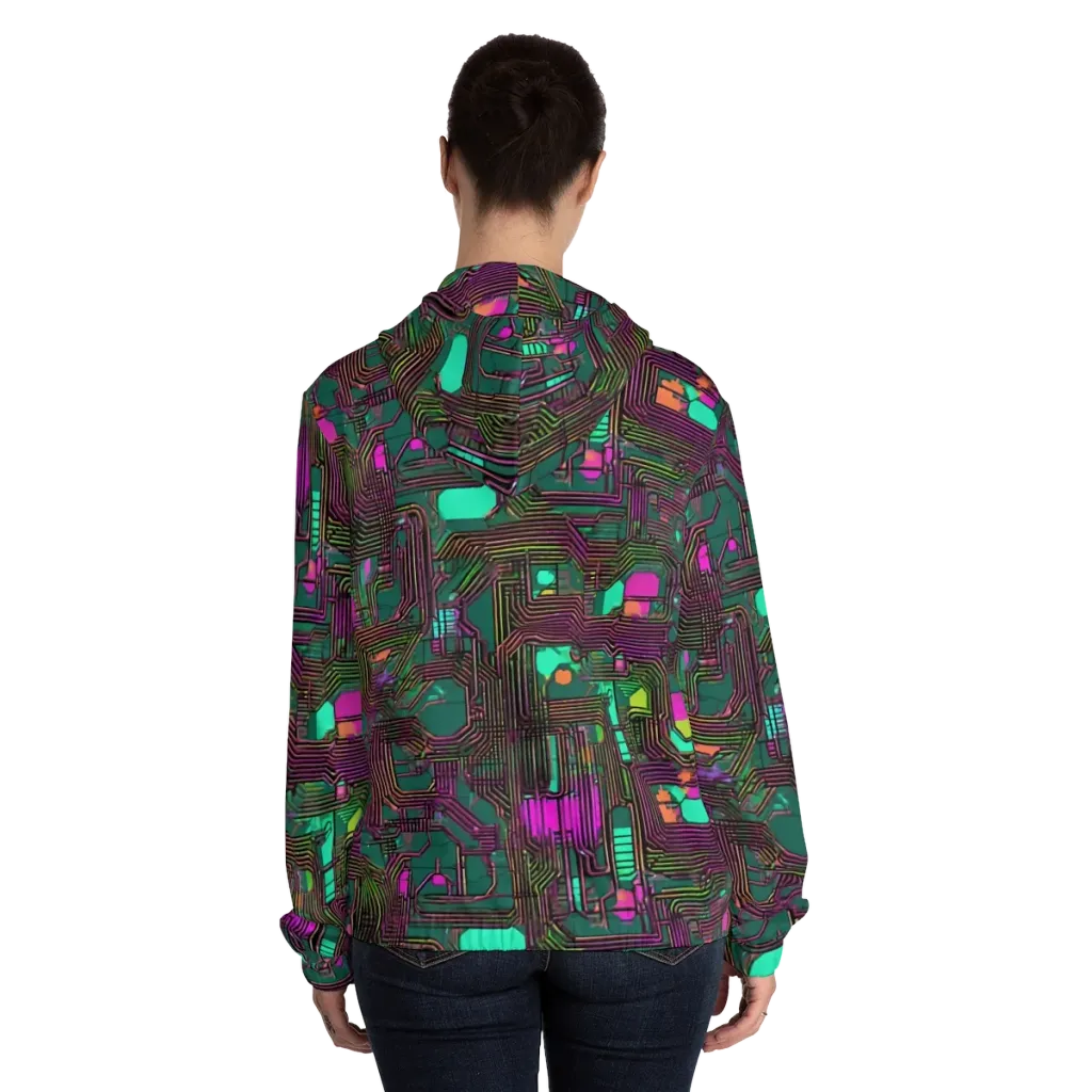 Neon Circuit on Women's Full-Zip Hoodie — Back On Person