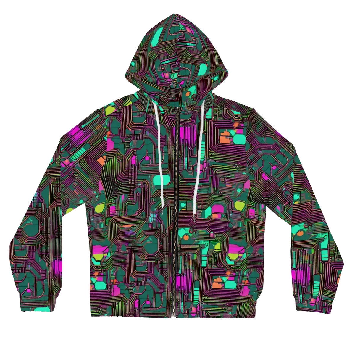 Neon Circuit on Women's Full-Zip Hoodie — Front
