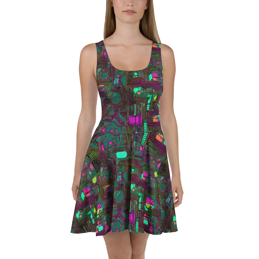 Neon Circuit on Skater Dress — Front