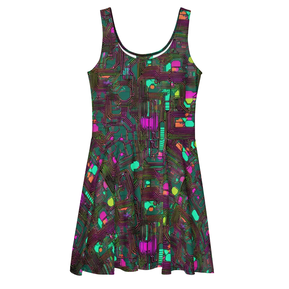 Neon Circuit on Skater Dress — Front