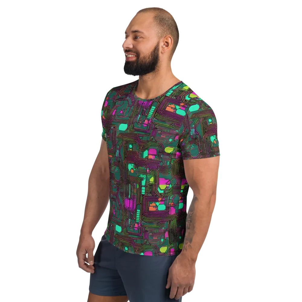 Neon Circuit on Men's Athletic T-Shirt — Left
