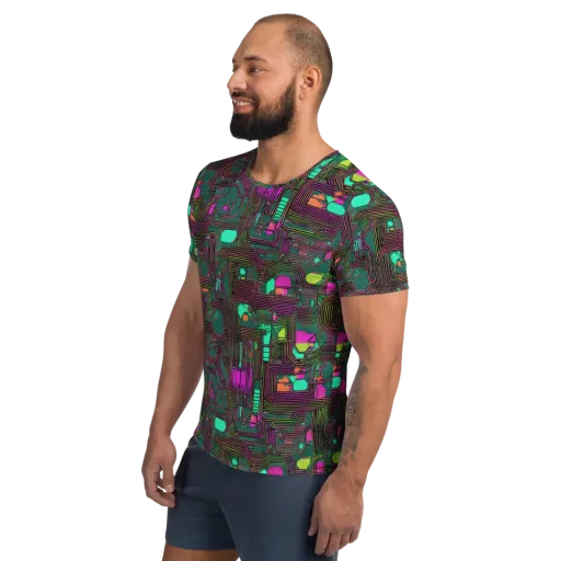 Neon Circuit on a Men's Athletic T-Shirt