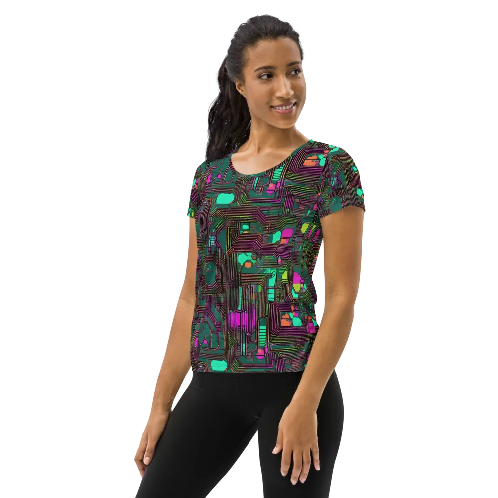 Neon Circuit on Women's Athletic T-Shirt — Left