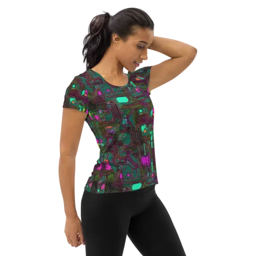 Neon Circuit on a Women's Athletic T-Shirt