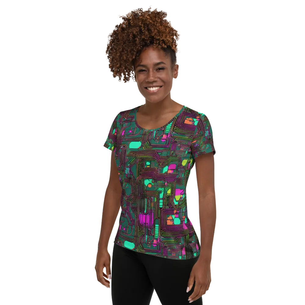 Neon Circuit on Women's Athletic T-Shirt — Left