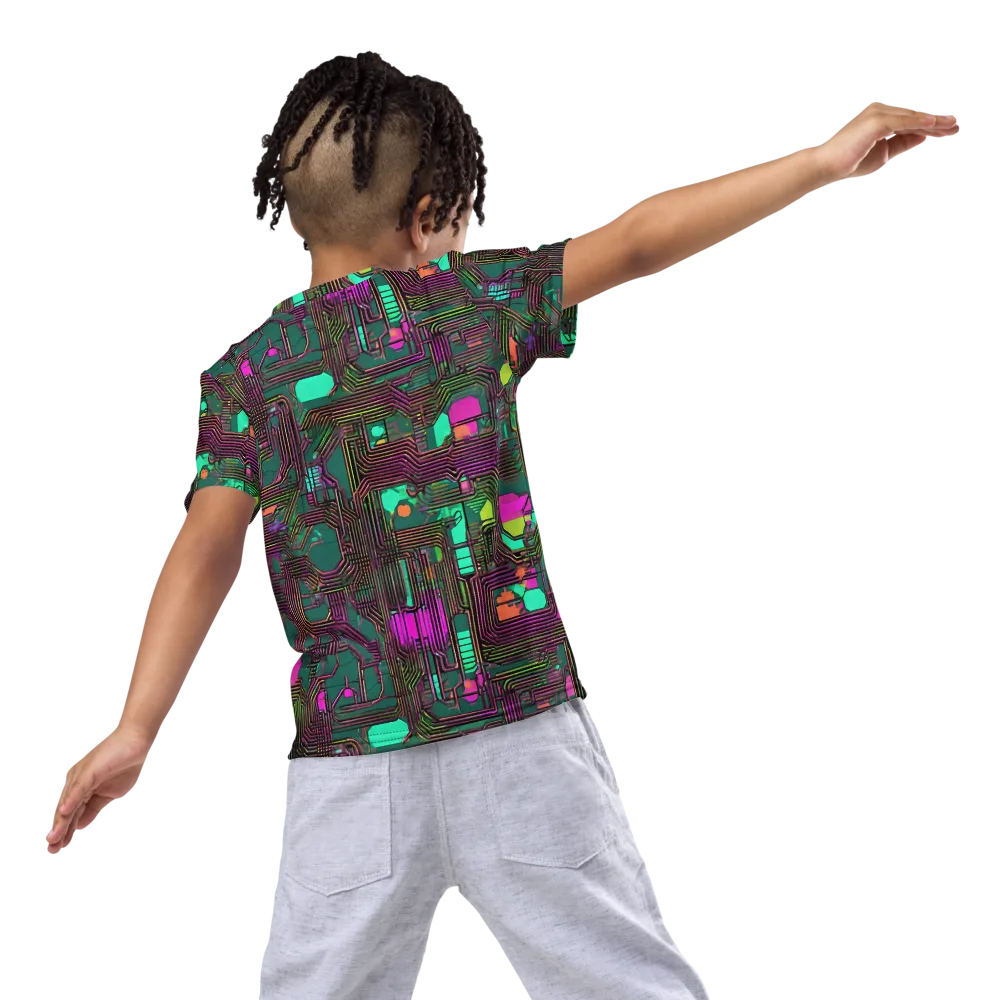 Neon Circuit on Kids Crew Neck T-Shirt — Back