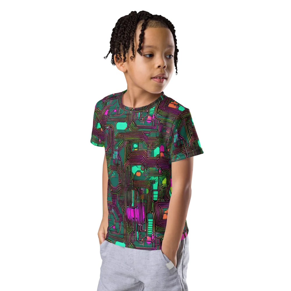 Neon Circuit on Kids Crew Neck T-Shirt — Left Front