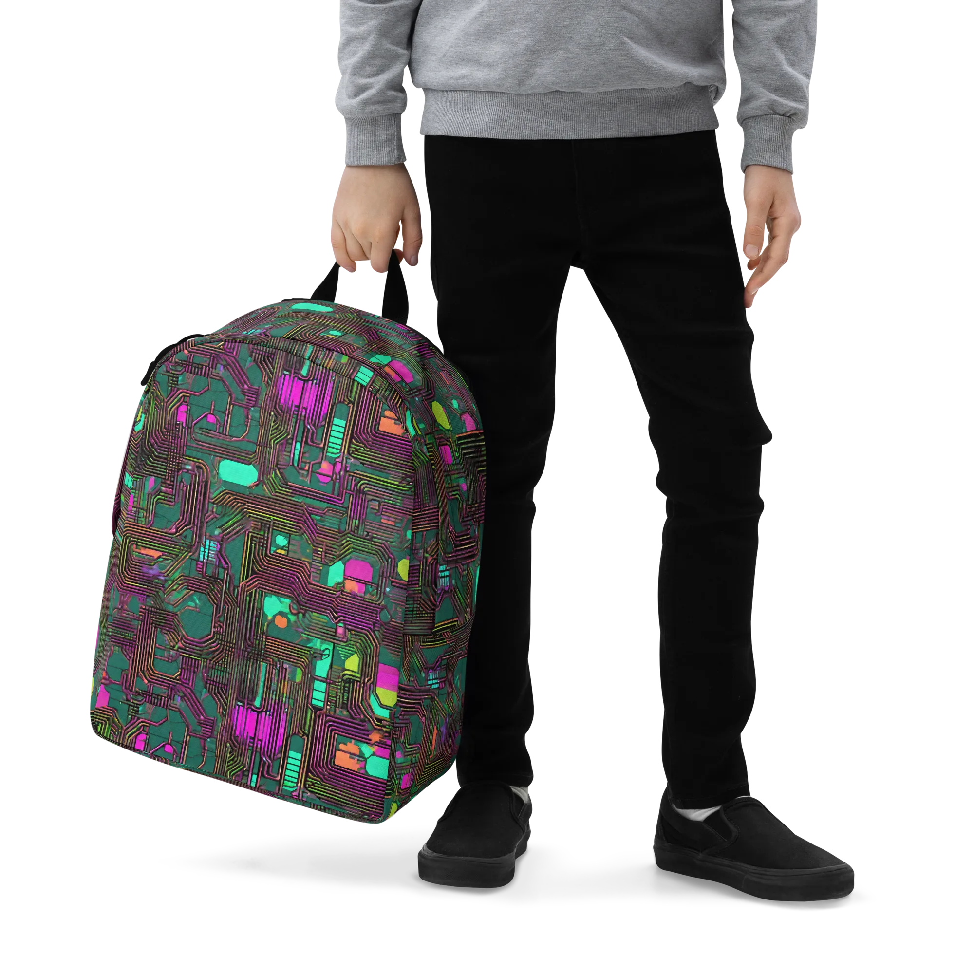 Neon Circuit on Minimalist Backpack — Zoomed-in