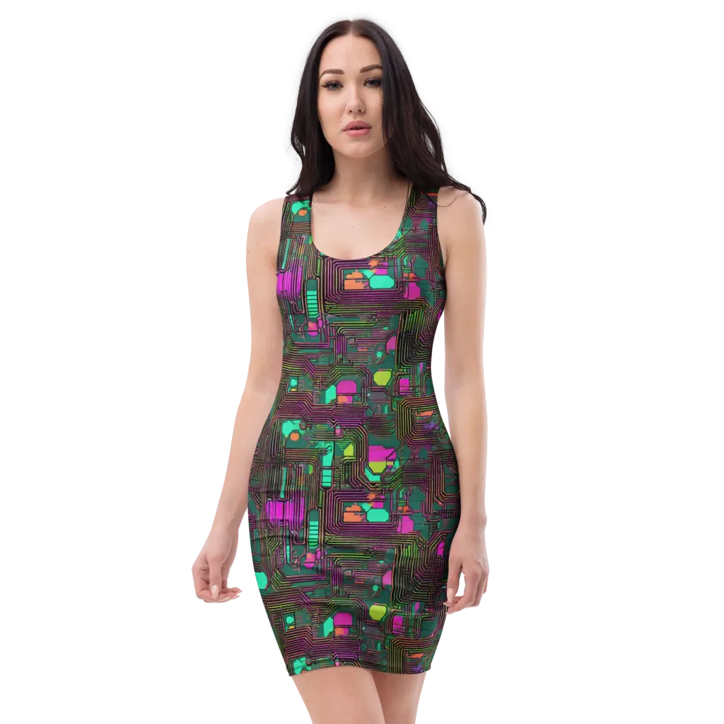 Neon Circuit on Bodycon Dress — Front