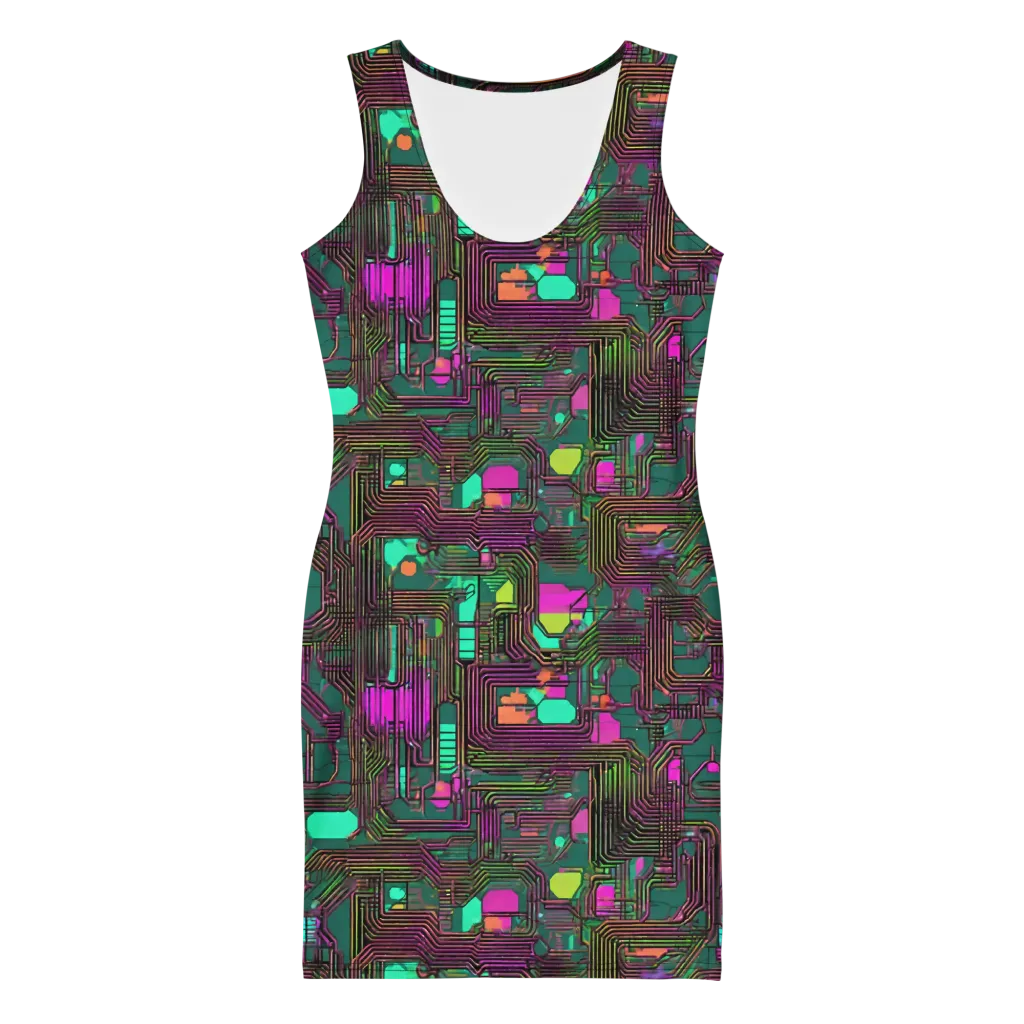 Neon Circuit on Bodycon Dress — Front