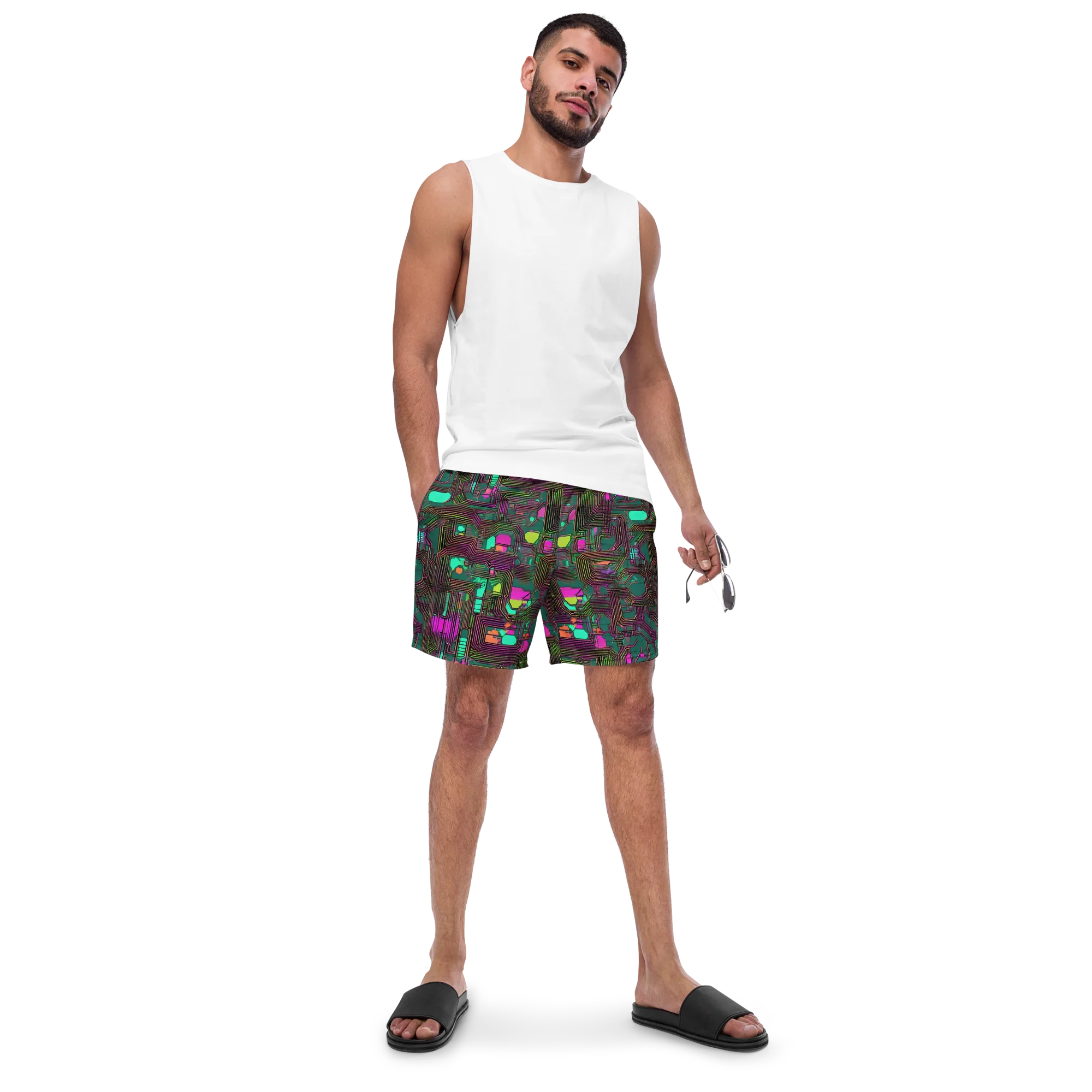 Neon Circuit on Swim Trunks — Front