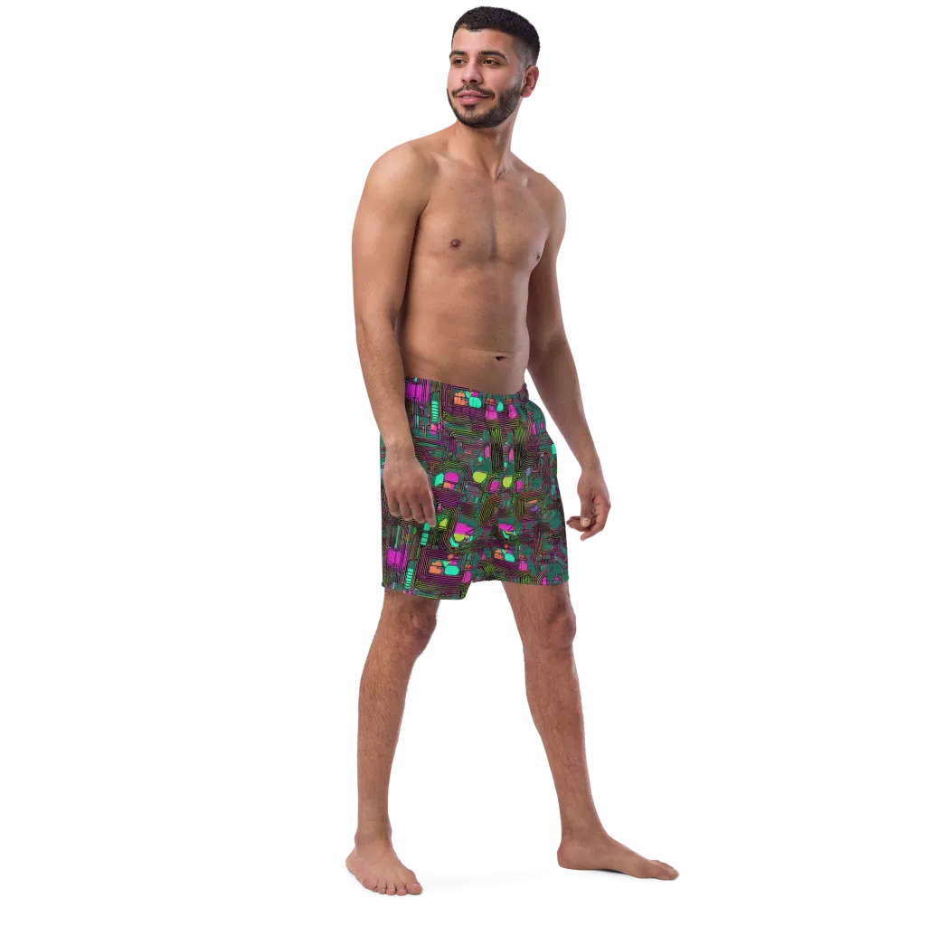 Neon Circuit on Swim Trunks — Right Front