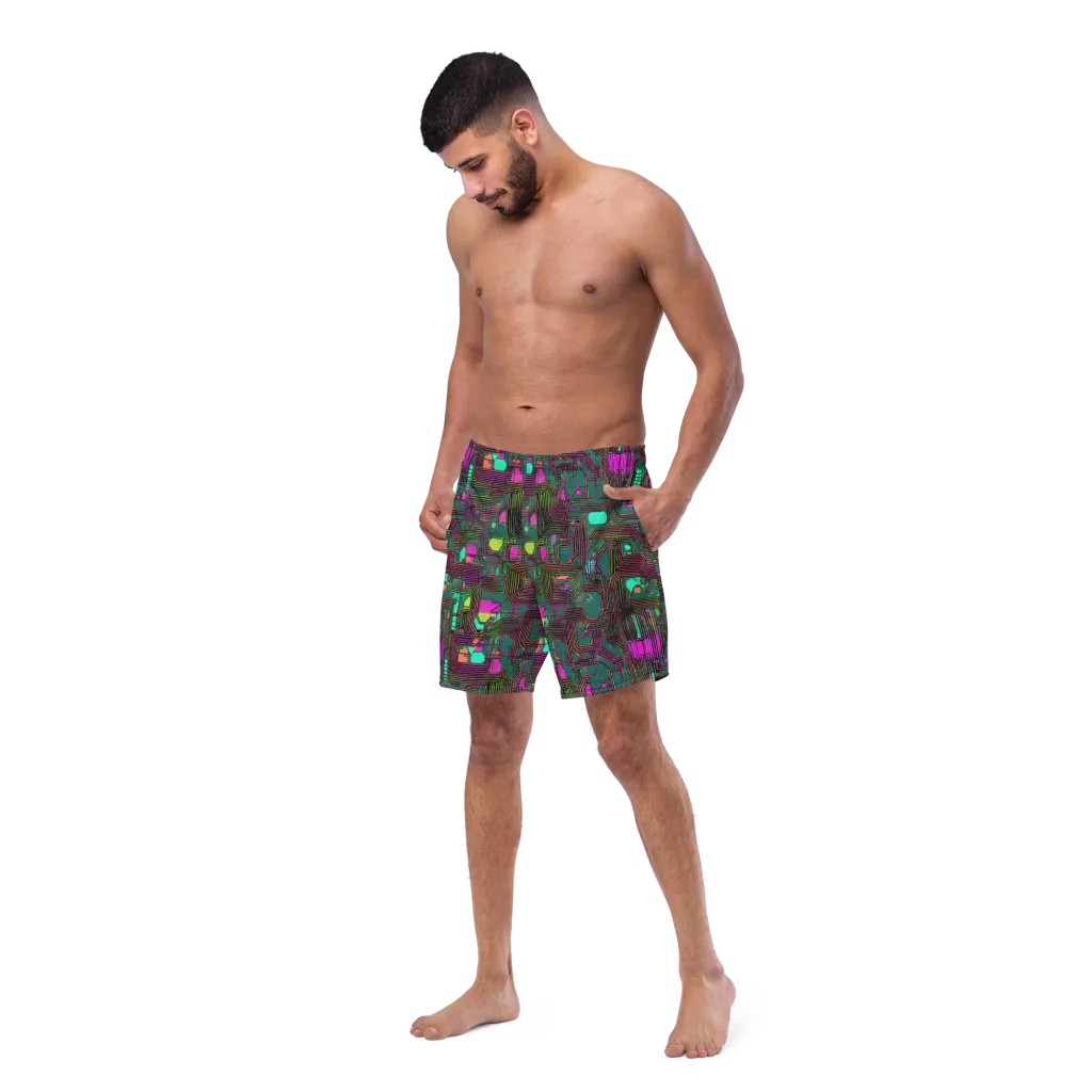 Neon Circuit on Swim Trunks — Left Front
