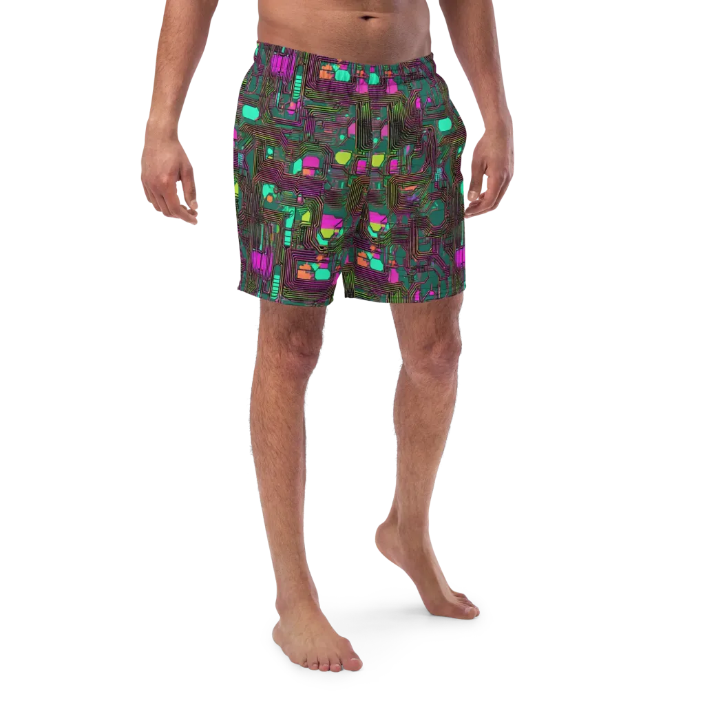 Neon Circuit on Swim Trunks — Front