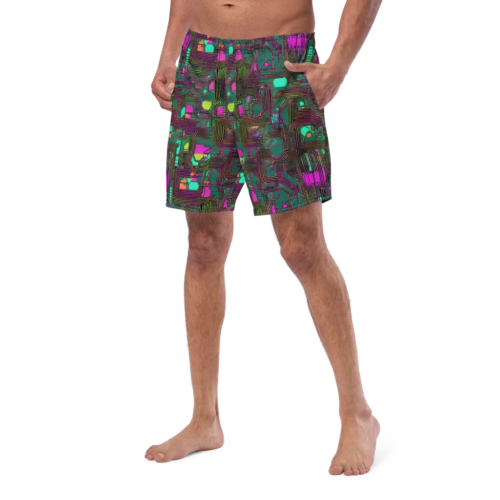 Neon Circuit on Swim Trunks — Left Front