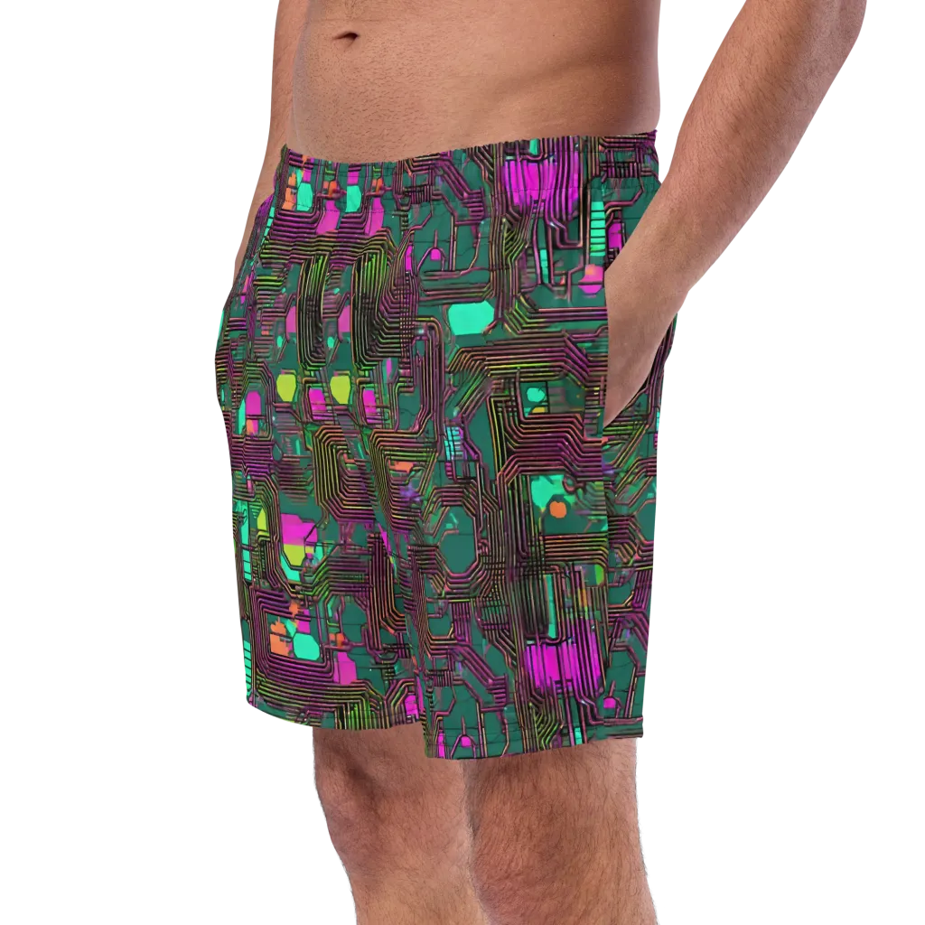 Neon Circuit on Swim Trunks — Left Front