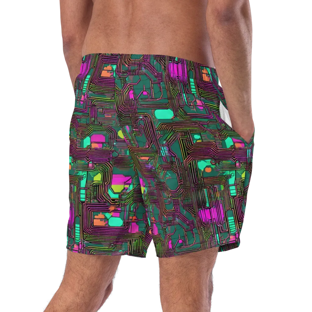 Neon Circuit on Swim Trunks — Right Back