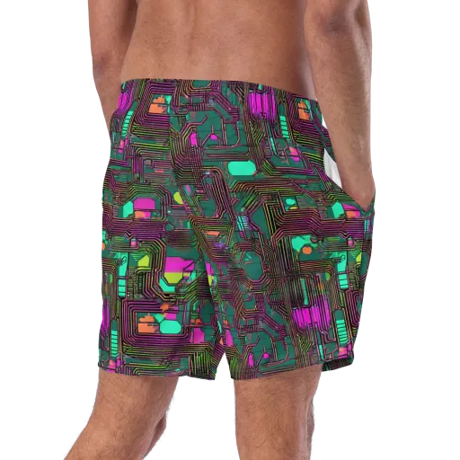 Neon Circuit on a Swim Trunks