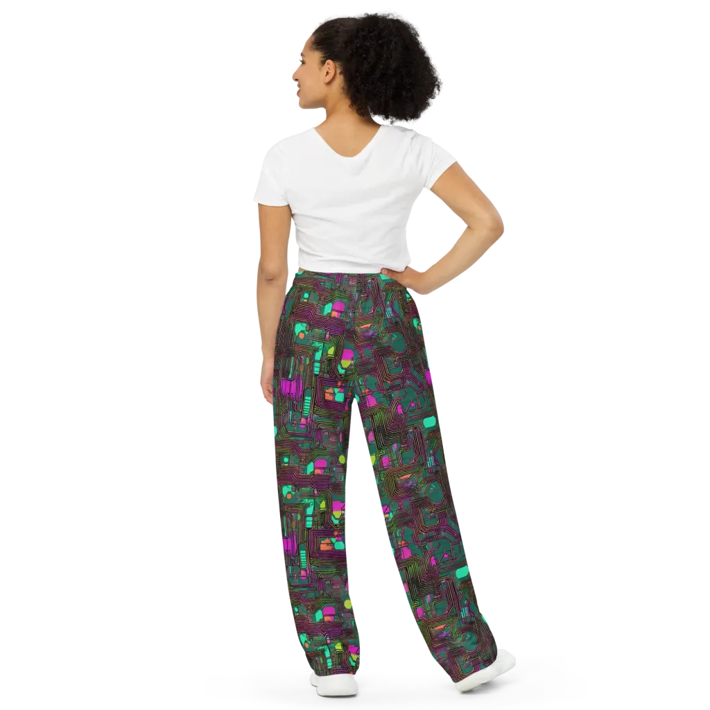Neon Circuit on Wide-Leg Pants — Back