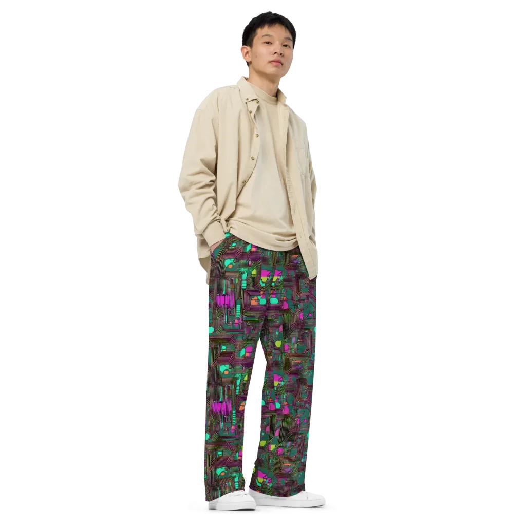 Neon Circuit on Wide-Leg Pants — Right Front