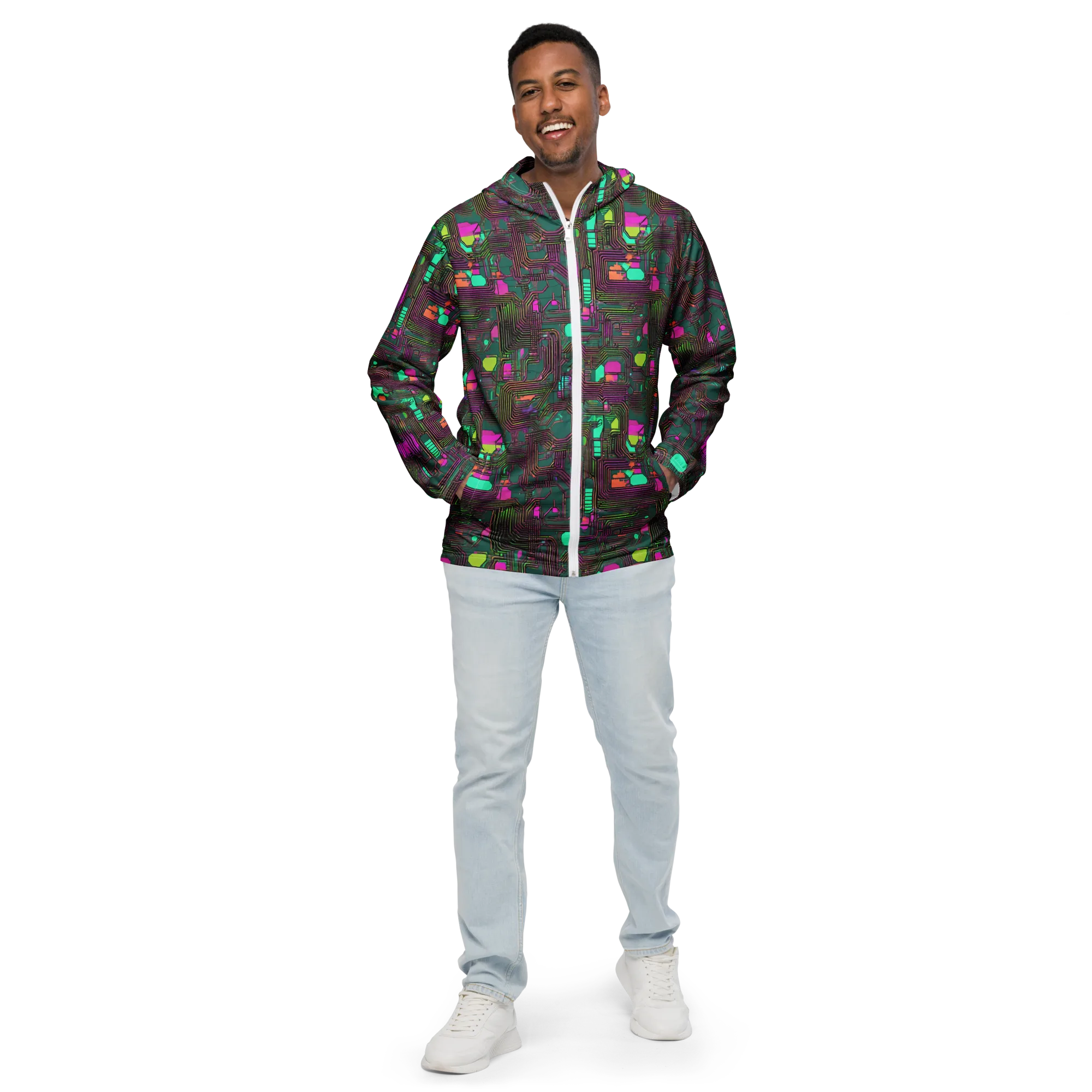 Neon Circuit on Men's Windbreaker — Front