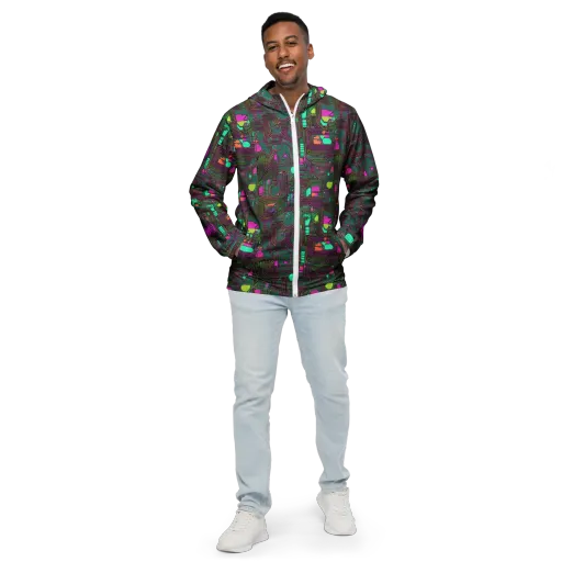 Neon Circuit on a Men's Windbreaker
