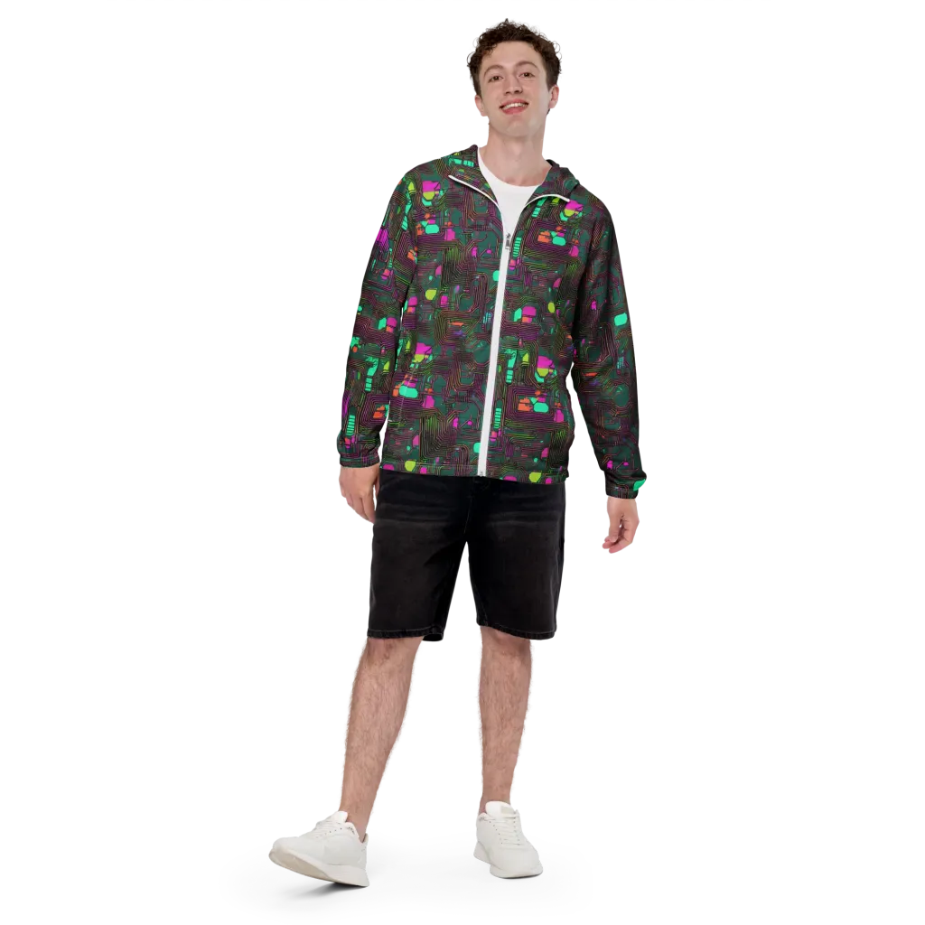 Neon Circuit on Men's Windbreaker — Front
