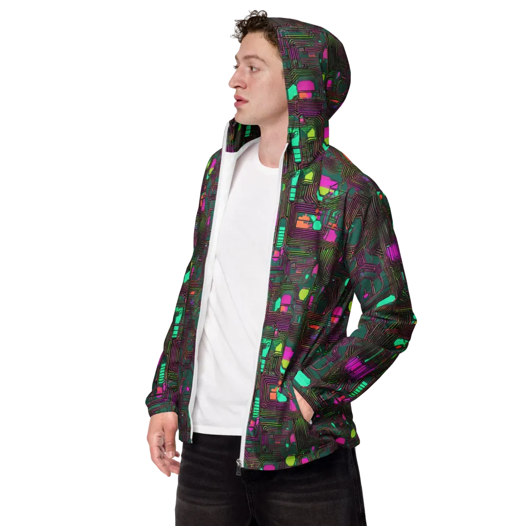 Neon Circuit on Men's Windbreaker — Left Front