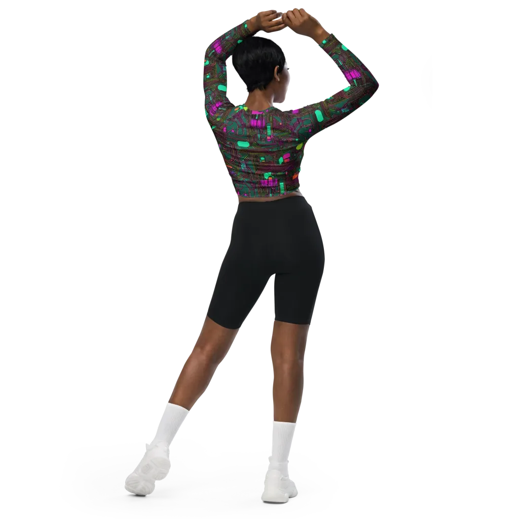 Neon Circuit on Long Sleeve Crop Top — Back