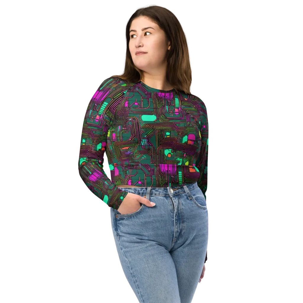 Neon Circuit on Long Sleeve Crop Top — Front
