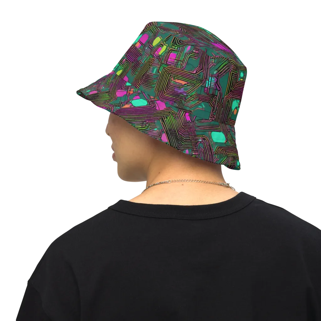 Neon Circuit on Reversible Bucket Hat — Back Inside