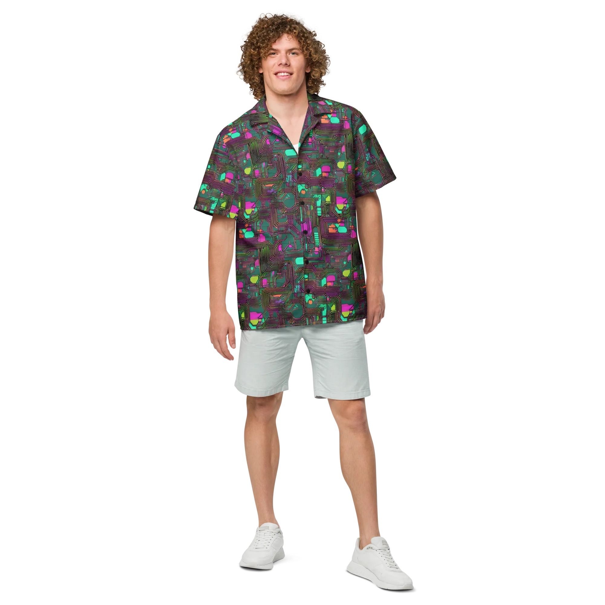 Neon Circuit on Button Shirt — Front