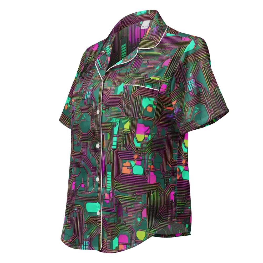 Neon Circuit on Women's Short Sleeve Pajama Top — Left Front