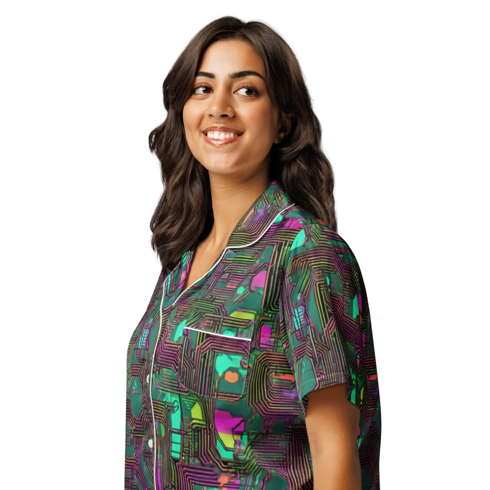 Neon Circuit on Women's Short Sleeve Pajama Top — Left Front