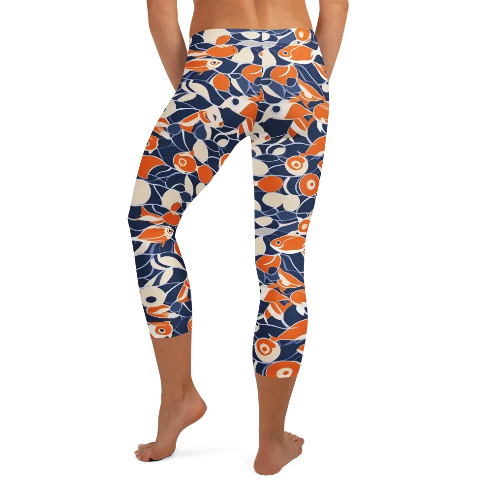 Navy Koi Garden on Capri Leggings — Back