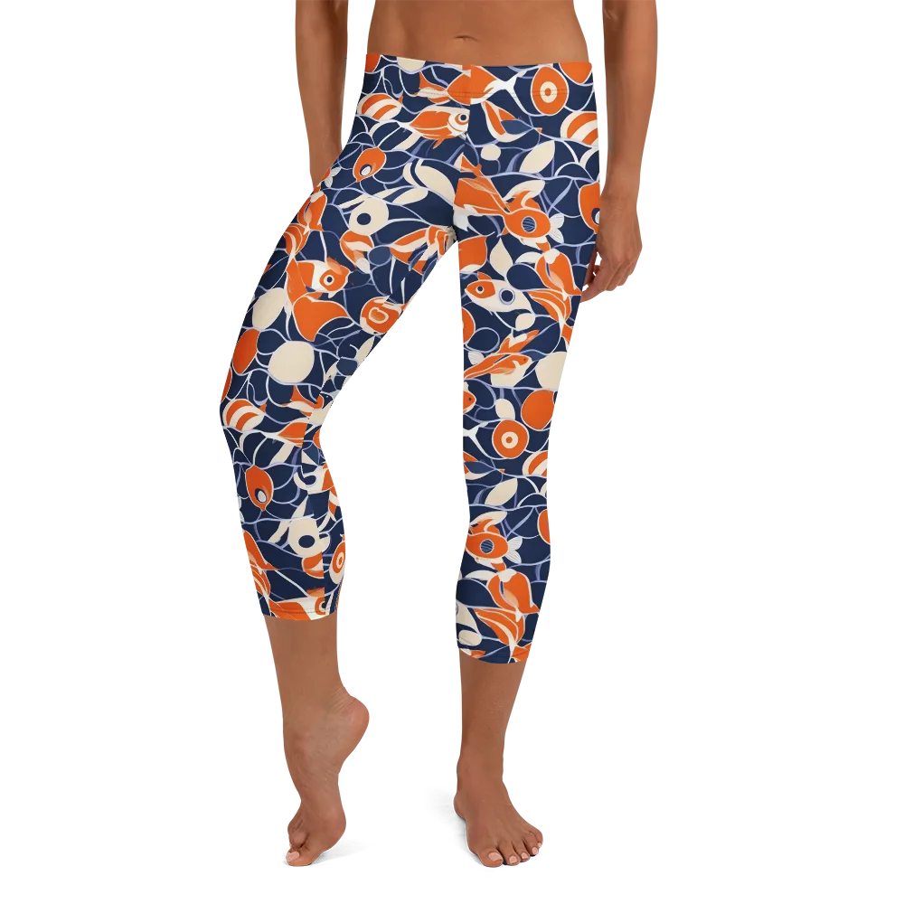 Navy Koi Garden on Capri Leggings — Front
