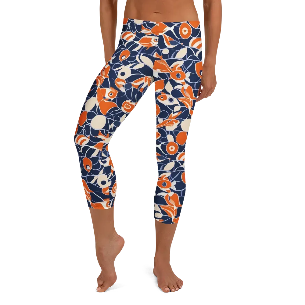 Navy Koi Garden on Capri Leggings — Front