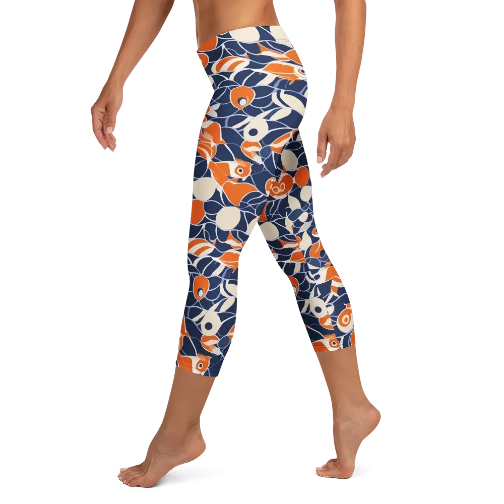 Navy Koi Garden on Capri Leggings — Left